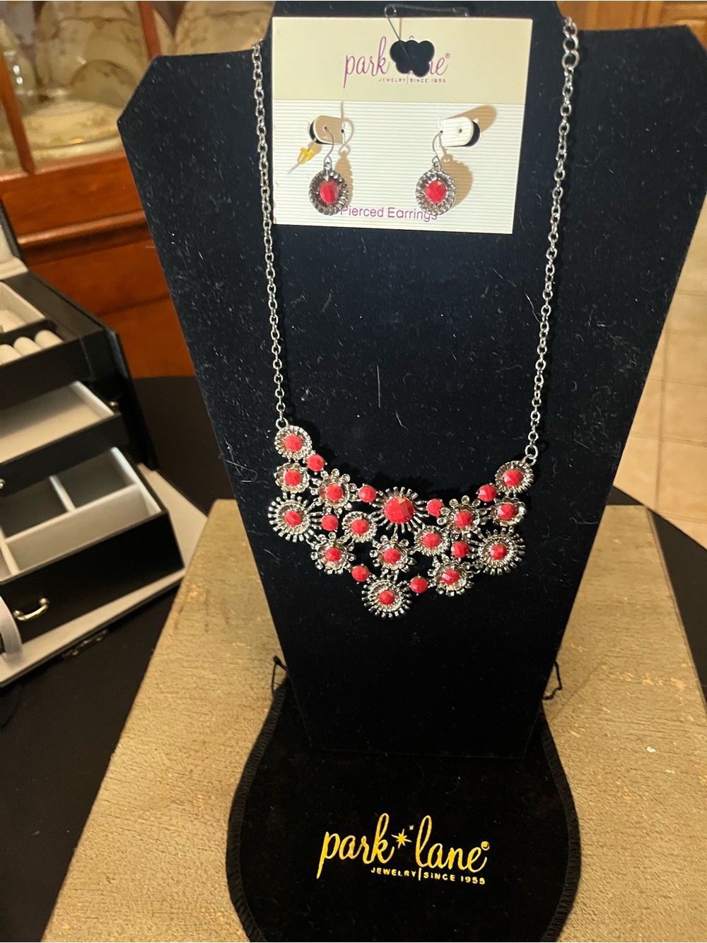 Park Lane Pink Floral Statement Necklace and Earrings Set